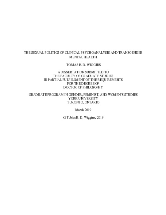 The Sexual Politics of Clinical Psychoanalysis and Transgender